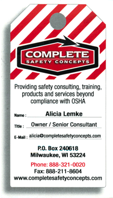 Alicia Lemke OSHA Safety Training Business Card
